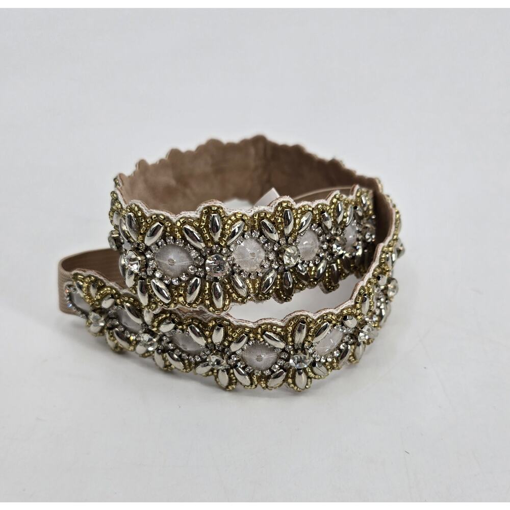 Embellished Ivory Beaded Floral Belt Stretch Snap Boho Bridal Glam